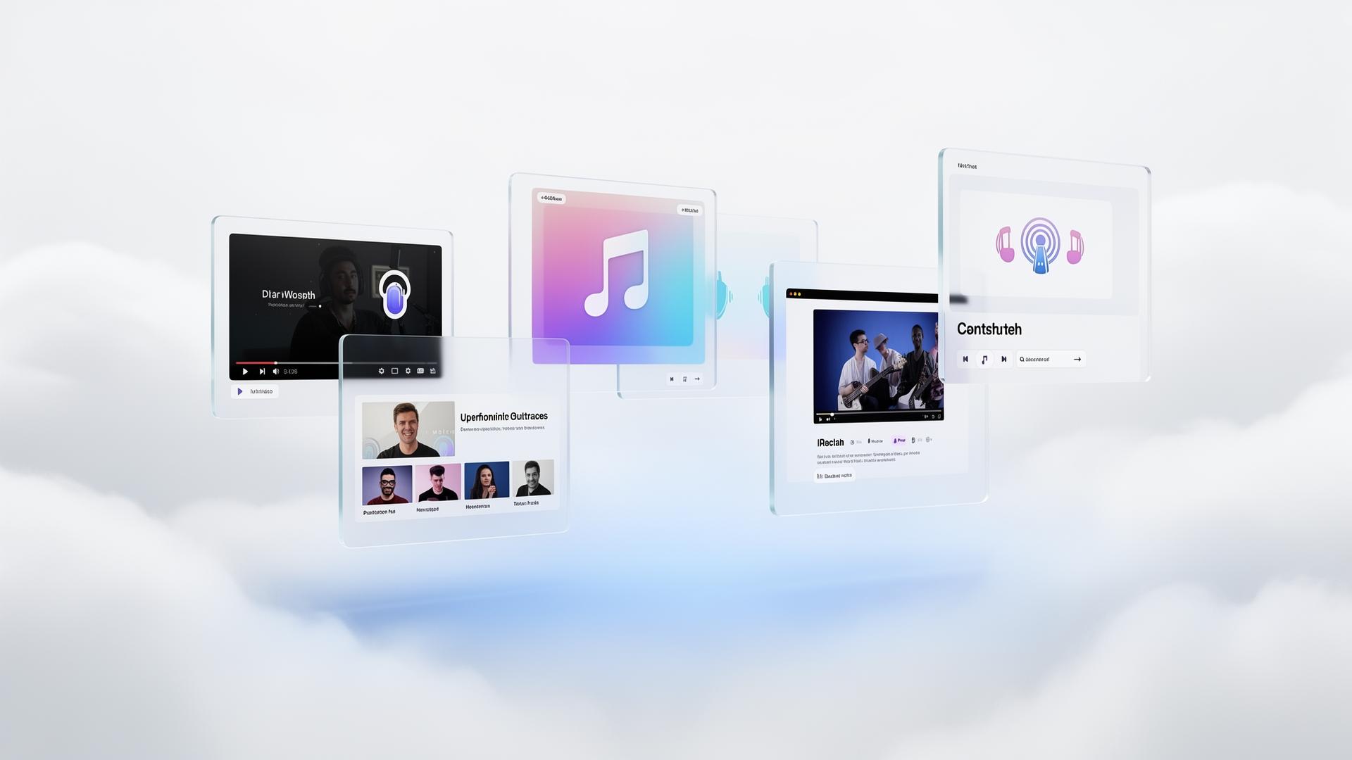 M360 AI Studio interface showing video, podcast, music, and presentation projects in production